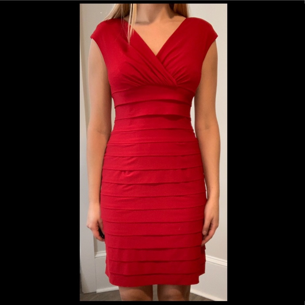 Lauren by Ralph Lauren Red Dress 6 Cap Sleeve Ruffle Christmas Dress